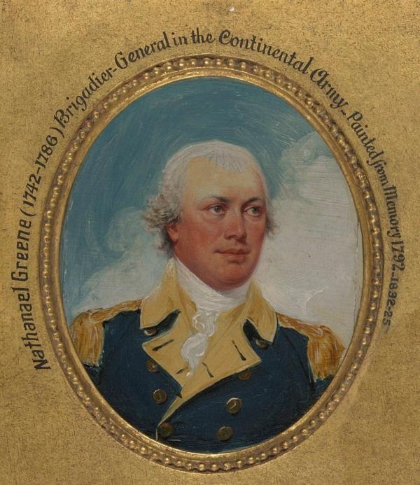 "Nathanael Greene," portrait of the American Revolutionary War general by Connecticut artist John Trumbull (1756–1843). Oil on wood. Courtesy of the Trumbull Collection, Yale University Art Gallery. (Public Domain)