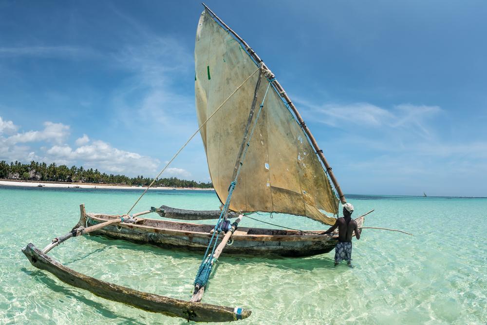 A wooden catamaran off the coast of Kendwa, Zanzibar. (Dan Baciu/Shutterstock)