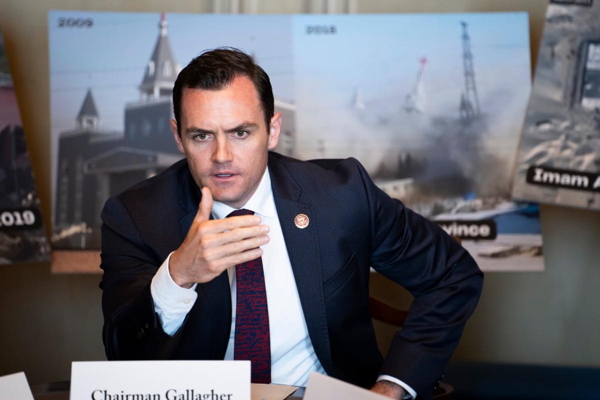 Chairman of the House Select Committee on the Chinese Communist Party Rep. Mike Gallagher (R-Wis.) speaks during an interfaith roundtable on the CCP's threat to religious freedom, in Washington on July 12, 2023. (Madalina Vasiliu/The Epoch Times)