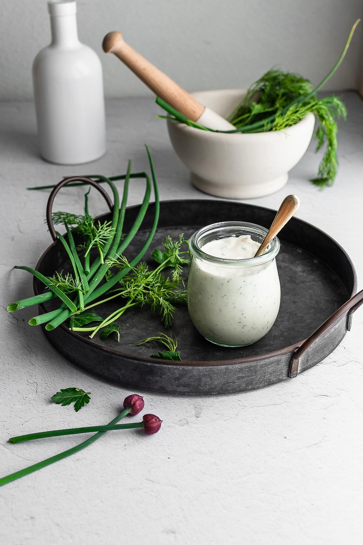 Creamy and tart with plenty of herbs, this take on classic ranch dressing gets a boost of probiotic goodness, thanks to the inclusion of milk kefir. (Jennifer McGruther)