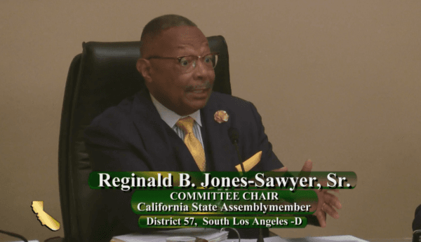 California State Assembly Public Safety Committee Assemblyman Reginald Jones-Sawyer, D-Los Angeles, speaks during a committee hearing in Sacramento on July 11, 2023. (California State Assembly/Screenshot via The Epoch Times)
