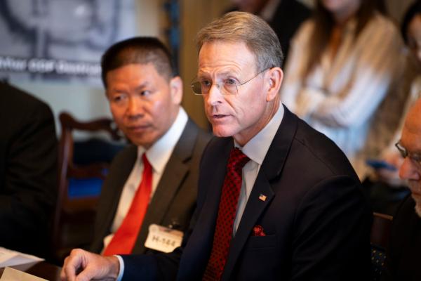Tony Perkins, president of the Family Research Council, speaks during an interfaith roundtable on the Chinese Communist Party's threat to religious freedom in Washington on July 12, 2023. (Madalina Vasiliu/The Epoch Times)