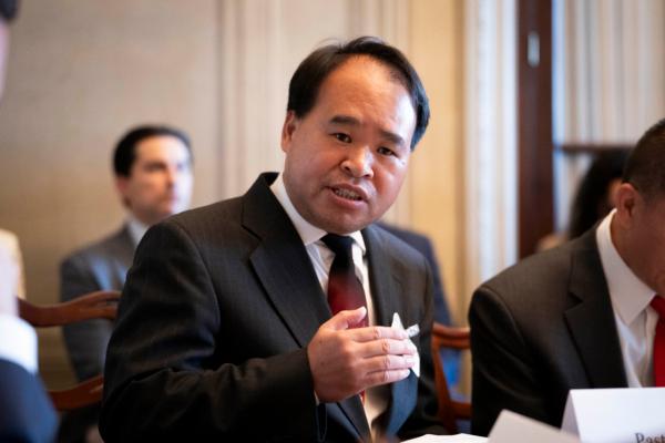 Pastor Pan Yongguang at Mayflower Church of China, who was granted asylum by the United States in April, speaks during an interfaith roundtable on the Chinese Communist Party's threat to religious freedom in Washington on July 12, 2023. (Madalina Vasiliu/The Epoch Times)