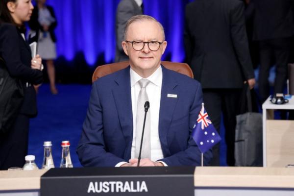 Australia's Prime Minister Anthony Albanese waits before the start of a meeting with NATO's Indo-Pacific partners during the NATO summit in Vilnius on July 12, 2023. (Ludovic Marin/Pool/AFP via Getty Images)