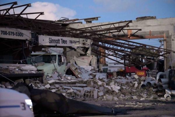 Damage in the Sinnott Tree Service building in McCook, Ill., on July 12, 2023. (Nam Y. Huh/AP Photo)