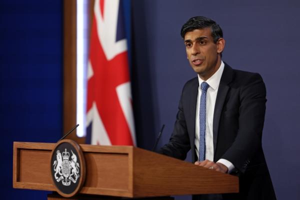 Prime Minister Rishi Sunak speaks during a press conference in Downing Street, London, on July 13, 2023. (Henry Nicholls/PA Media)