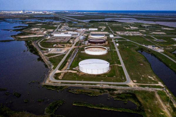 The Bryan Mound Strategic Petroleum Reserve, an oil storage facility, is seen in this aerial photograph over Freeport, Texas on April 27, 2020. (Adrees Latif/Reuters)