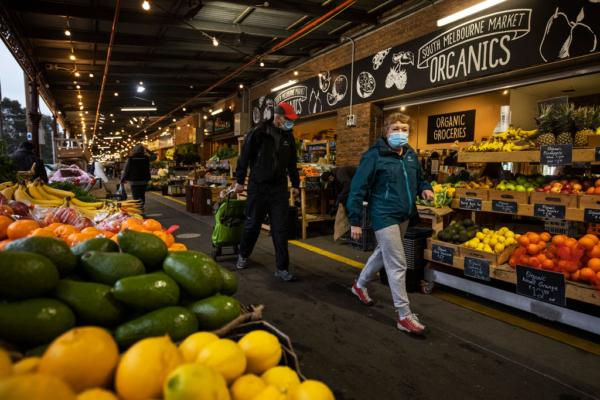 People are seen shopping at the South Melbourne Market in Melbourne, Australia, on June 18, 2021. (Daniel Pockett/Getty Images)