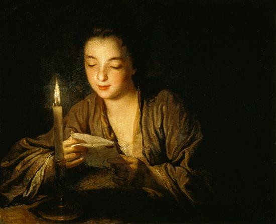 “Girl Reading a Letter by Candlelight," circa 1700, by Jean-Baptiste Santerre. Pushkin Museum, Moscow. (Public Domain)