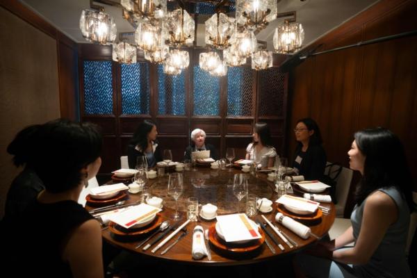 U.S. Treasury Secretary Janet Yellen (center) speaks during a lunch meeting with women economists in Beijing, China, on July 8, 2023. (Mark Schiefelbein/AFP via Getty Images)