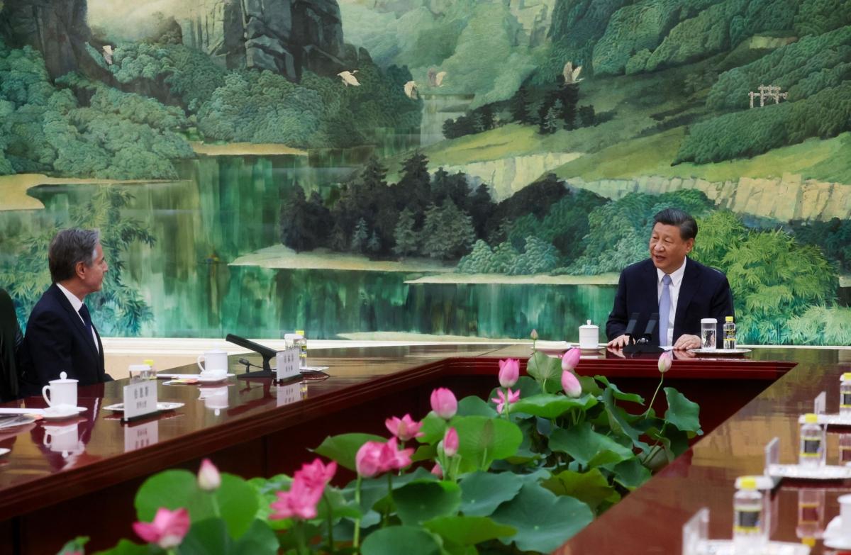 U.S. Secretary of State Antony Blinken attends a meeting with Chinese leader Xi Jinping in Beijing on June 19, 2023. (Leah Millis/Pool/AFP via Getty Images)
