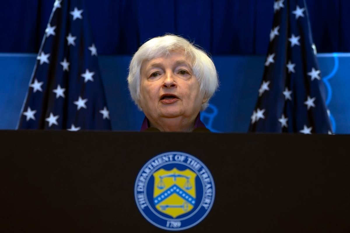 Treasury Secretary Janet Yellen speaks during a press conference at the U.S. Embassy in Beijing on July 9, 2023. (Mark Schiefelbein/AP Photo)