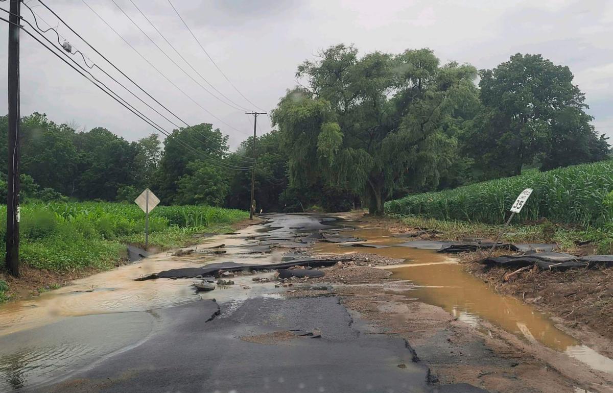 Flooding along Snyder Road, near the intersection with county Route 519, in Phillipsburg, N.J., on July 16, 2023. (Courtesy of JCP&L via AP)