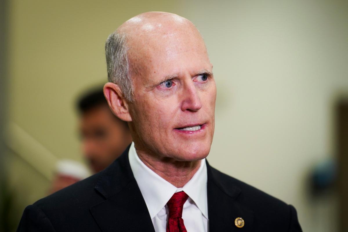 Sen. Rick Scott (R-Fla.) speaks during a press conference in the U.S. Capitol in Washington on July 11, 2023. (Madalina Vasiliu/The Epoch Times)