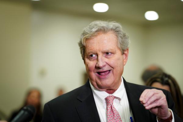 Sen. John Kennedy (R- La.) speaks with reporters during a press conference in the U.S. Capitol in Washington on July 11, 2023. (Madalina Vasiliu/The Epoch Times)