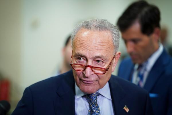 Sen. Charles Schumer (D-N.Y.) speaks at a press conference on July 11, 2023, in Washington.  (Madalina Vasiliu/The Epoch Times)