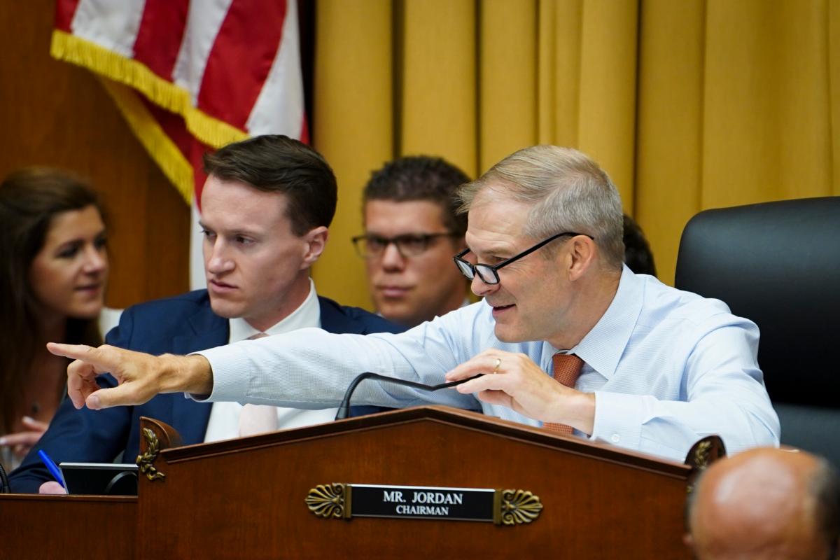 Rep. Jim Jordan (R-Ohio) holds a hearing on oversight of the Federal Trade Commission in Washington on July 13, 2023. (Madalina Vasiliu/The Epoch Times)