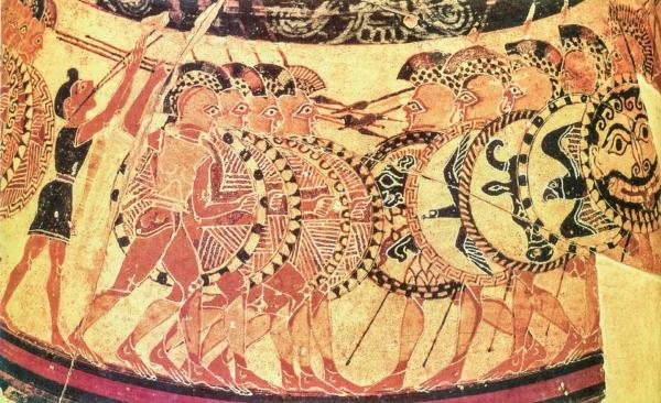 Chigi vase with Hoplites holding javelins and spears. (Public Domain)