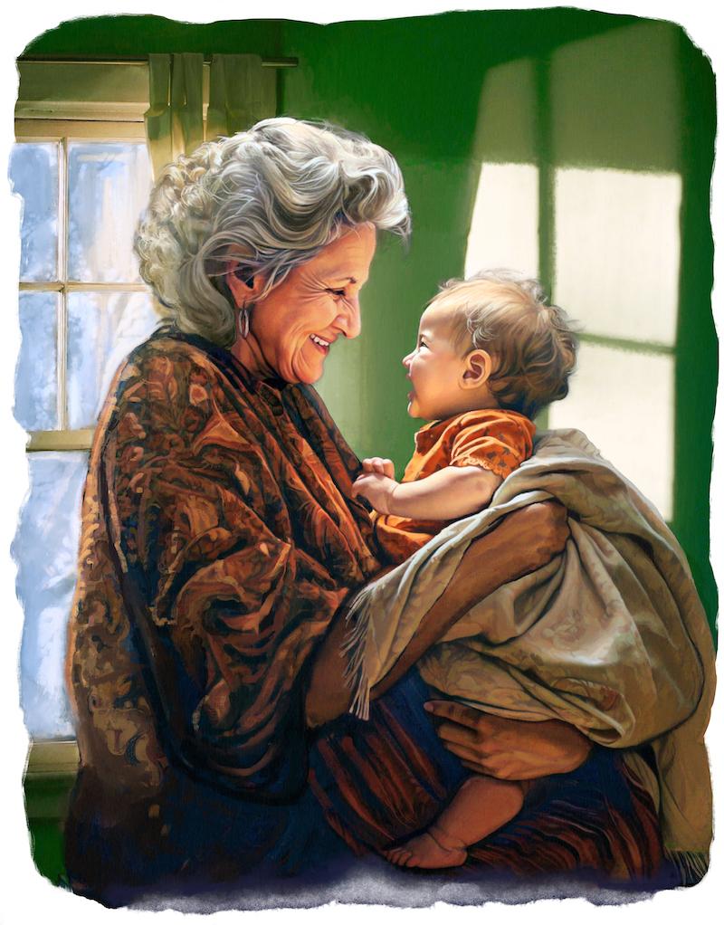 A baby’s solemn, wonder-filled gaze is one of his or her first gifts to a grandparent. (Biba Kayewich)
