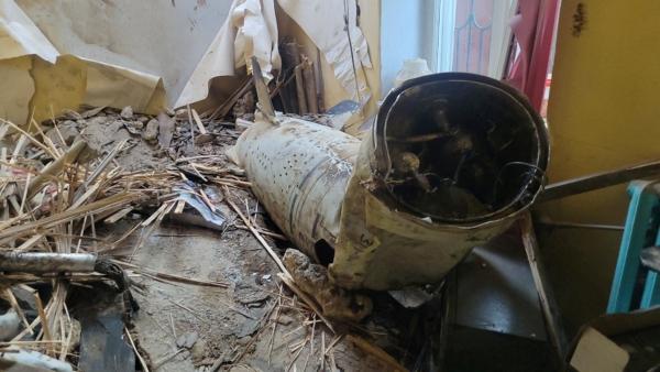 A part of a Russian cruise missile Kalibr inside a building damaged by Russian missile and drone strikes, amid Russia's attack on Odesa, Ukraine, on July 18, 2023. (Press Service of the Operational Command South of the Ukrainian Armed Forces/Handout via Reuters)