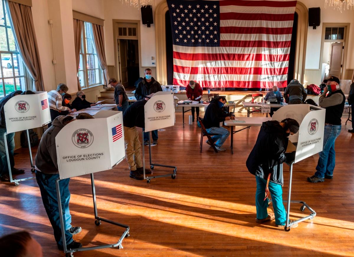 Voters cast their ballots at a polling station on election day in Hillsboro, Va., on Nov. 3, 2020. (Andrew Caballero-Reynolds/AFP via Getty Images)