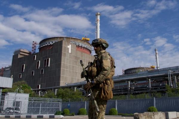 A Russian serviceman patrols the territory of the Zaporizhzhia Nuclear Power Station in Energodar on May 1, 2022. - The Zaporizhzhia Nuclear Power Station in southeastern Ukraine is the largest nuclear power plant in Europe and among the 10 largest in the world. (Andrey Borodulin/AFP via Getty Images)