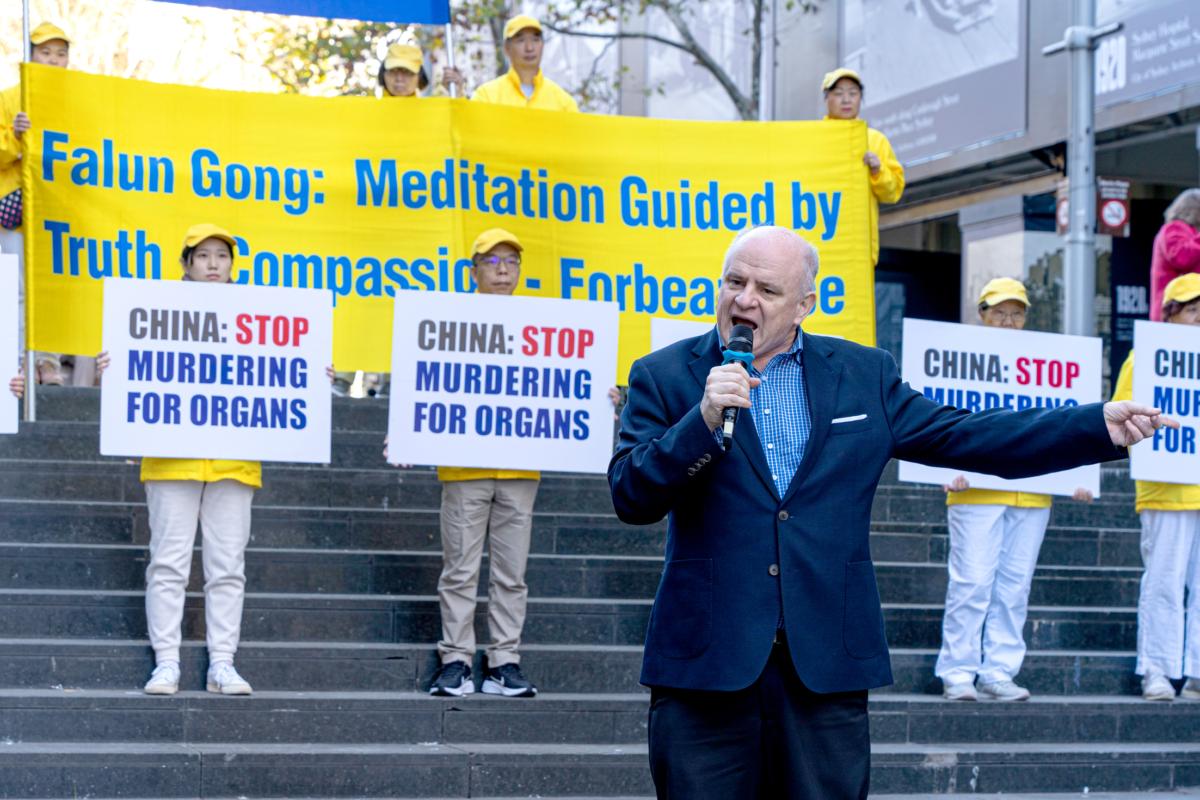 Andrew Wilson, former Mayor of Parramatta, speaks at a rally in Sydney on July 14. (Wade Zhong/The Epoch Times)