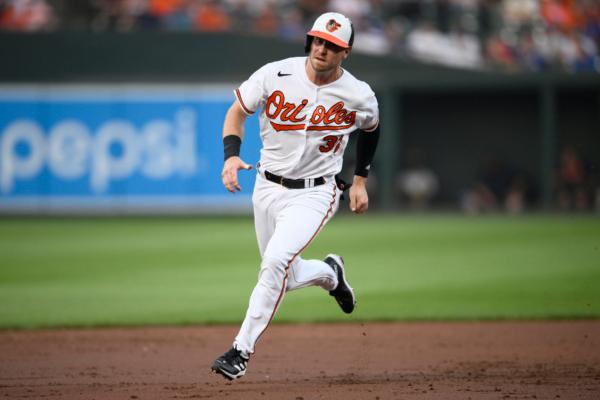 Baltimore Orioles' Ryan O'Hearn runs towards third en route to scoring on a double by Aaron Hicks during the second inning of a baseball game in Baltimore on July 18, 2023. (Nick Wass/AP Photo)