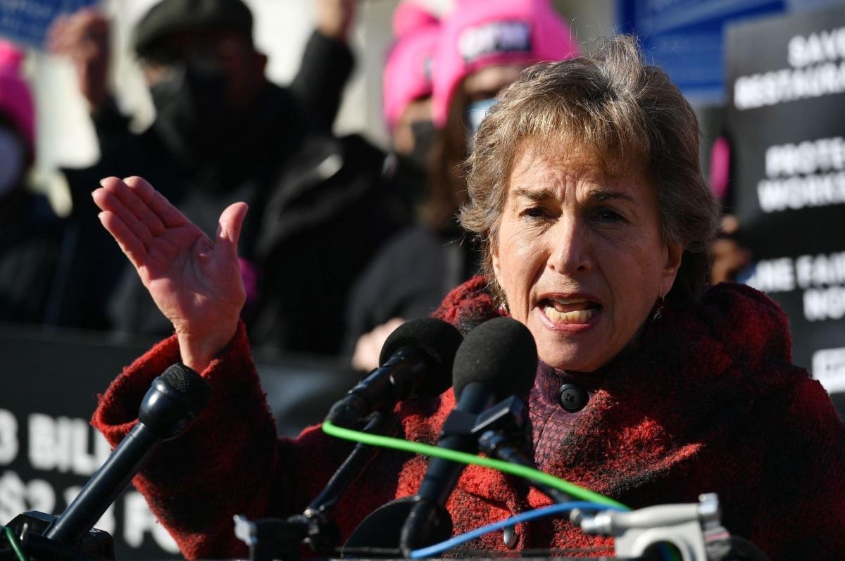 Rep. Jan Schakowsky (D-Ill.) speaks during a rally at the House Triangle of the U.S. Capitol on Feb. 8, 2022. (Mandel Ngan/AFP via Getty Images)