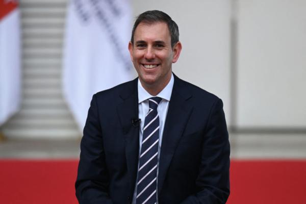 Australia's treasurer Jim Chalmers speaks with a television channel before attending the G20 meeting in Gandhinagar, India, on July 18, 2023. (Punit Paranjpe/AFP via Getty Images)