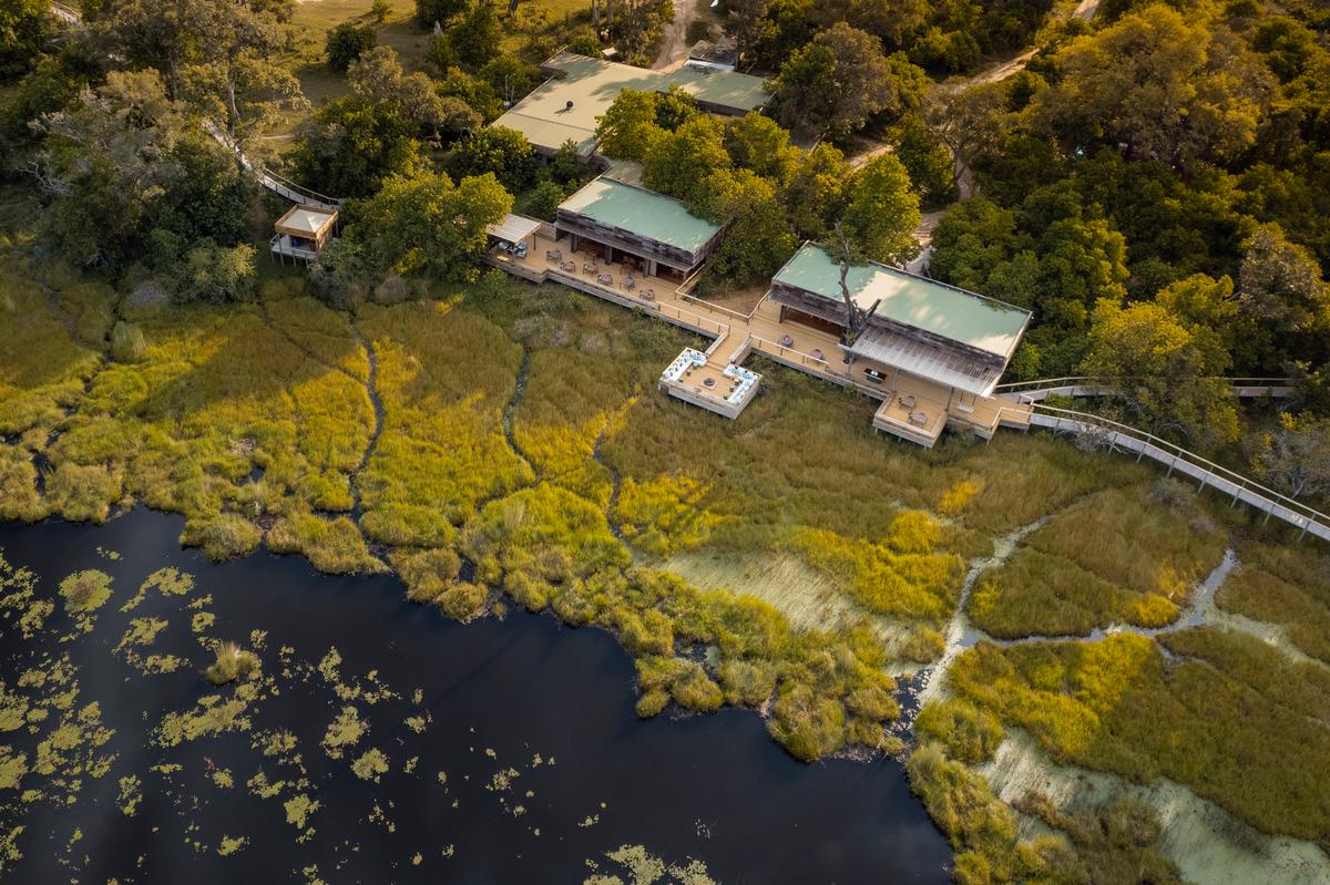 An aerial view of the Vumbura Plains Camp, Botswana. (Courtesy of Wilderness)
