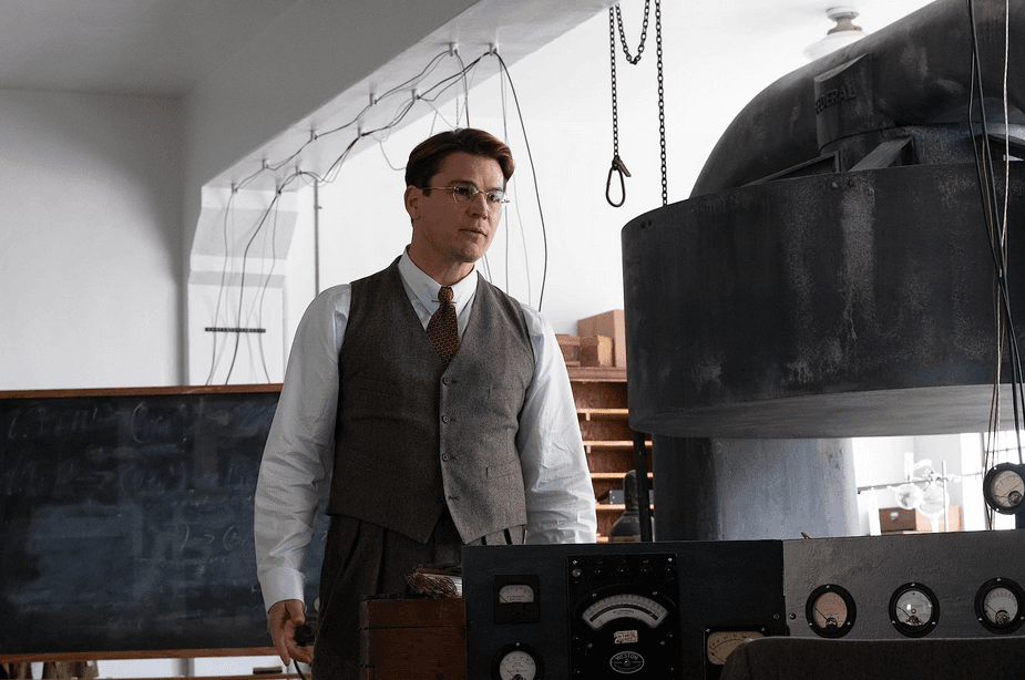 Nuclear scientist Ernest Lawrence (Josh Hartnett) always challenges Oppenheimer on the concept that theoretical science can only go so far, in "Oppenheimer." (Universal Pictures)