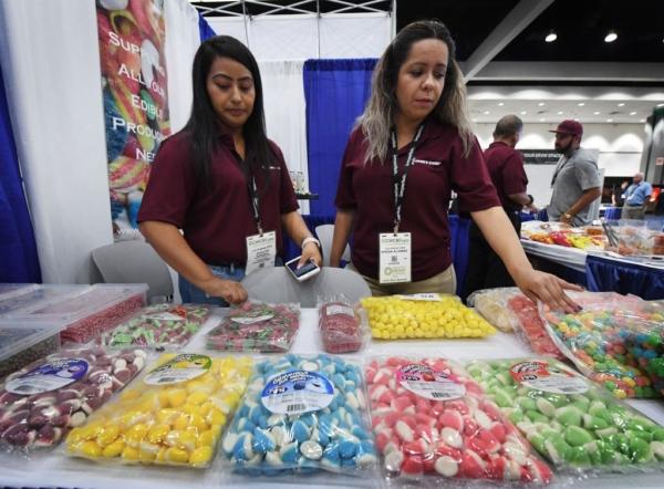 Cannabis-infused gummy candy is displayed during the Cannabis World Congress at the Convention Center in Los Angeles on Sept. 27, 2018. (Mark Ralston/AFP via Getty Images)