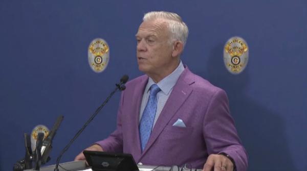 Hoover Police Chief Nick Derzis speaks at a press conference, in Hoover, Ala., on July 19, 2023. (ABC 33/40 via AP)