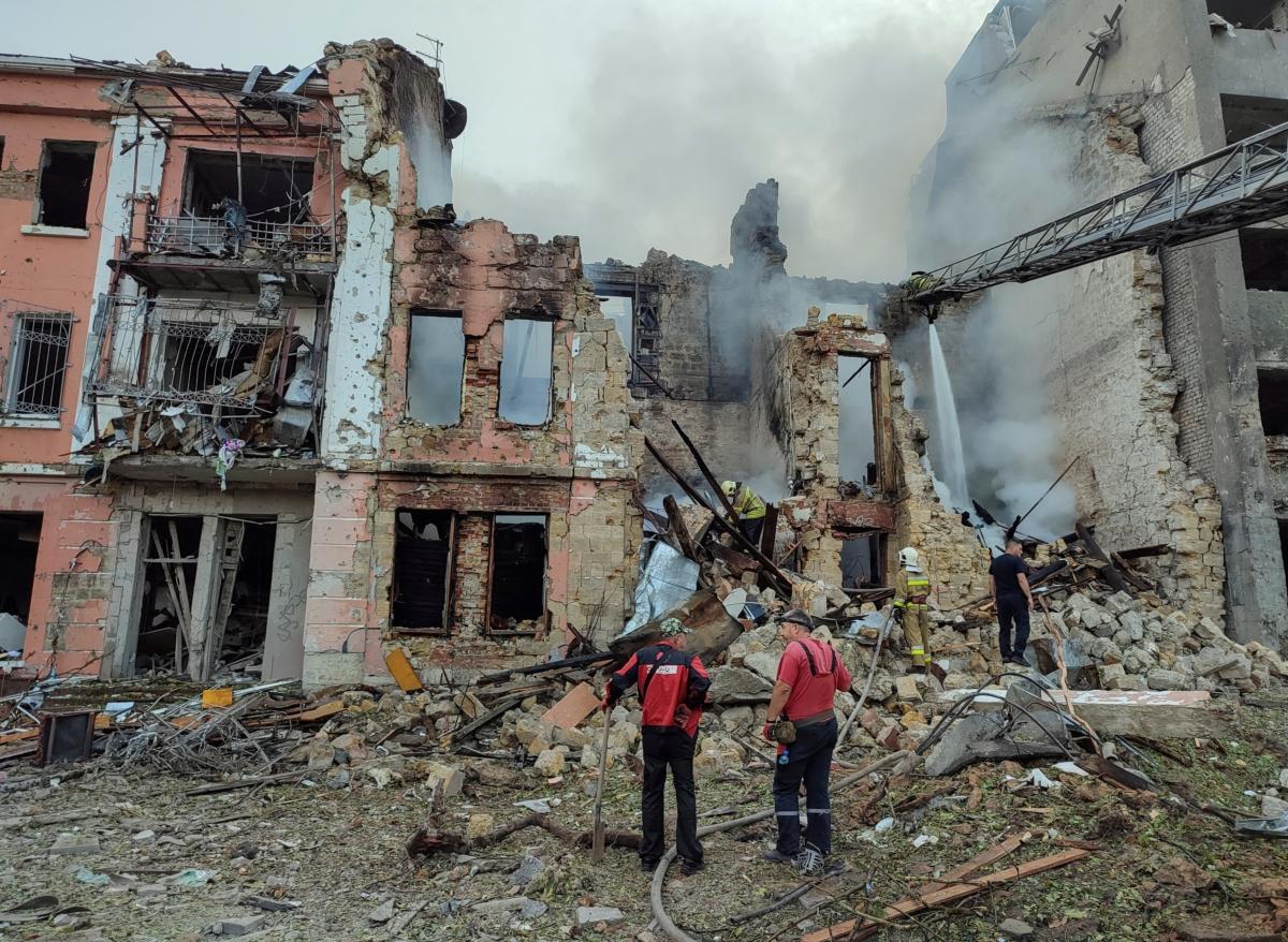 Rescuers work at a site of a residential building heavily damaged by a Russian missile attack, as Russia's attack on Ukraine continues, in Mykolaiv, Ukraine, on July 20, 2023. (Viktoria Lakezina/Reuters)
