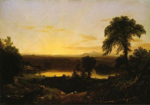 “Summer Twilight. A Recollection of a Scene in New England,” 1834, by Thomas Cole. (Public Domain)