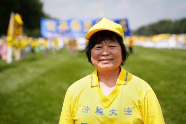 Zhang Hongru, a Falun Gong adherent who came to the United States in 2019, at the National Mall in Washington on July 20, 2023. (Madalina Vasiliu/The Epoch Times)