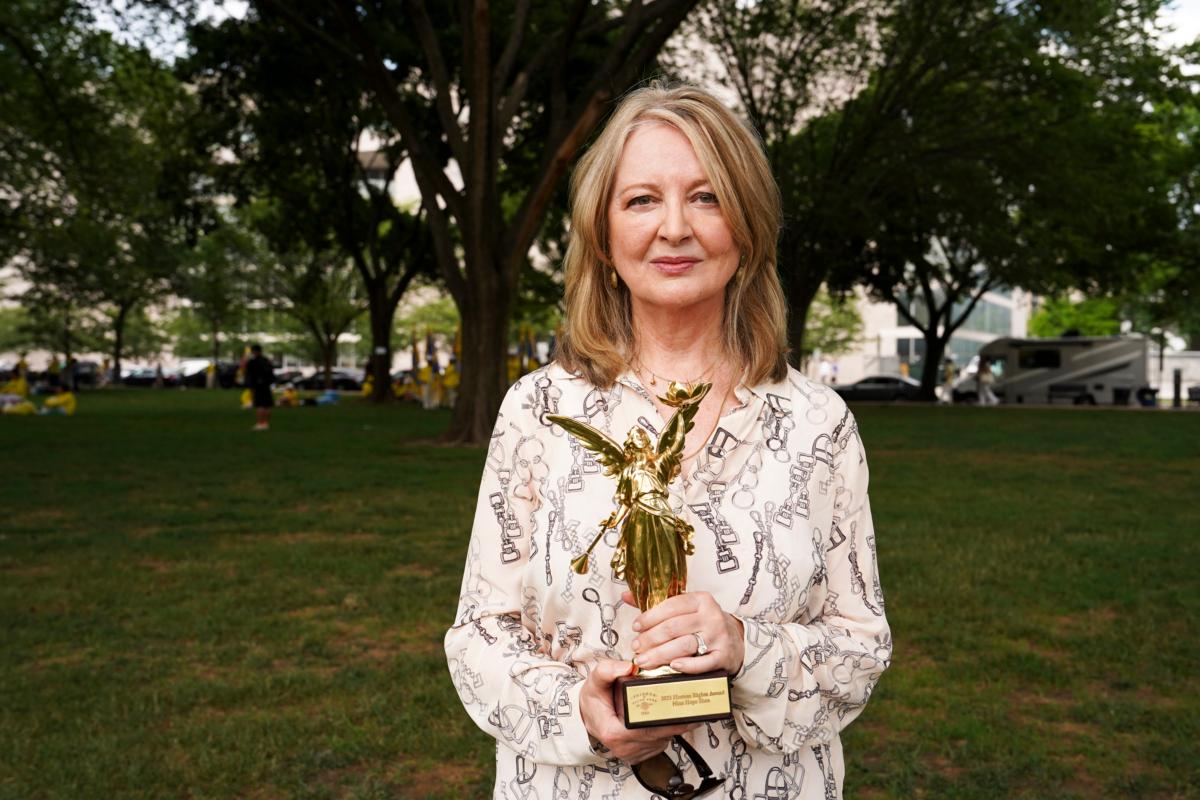 Nina Shea, senior fellow and director for the Center for Religious Freedom, poses for a picture during a Falun Gong rally marking the 24th anniversary of the persecution of the spiritual discipline in China by the Chinese Communist Party, in Washington on July 20, 2023. (Madalina Vasiliu/The Epoch Times)