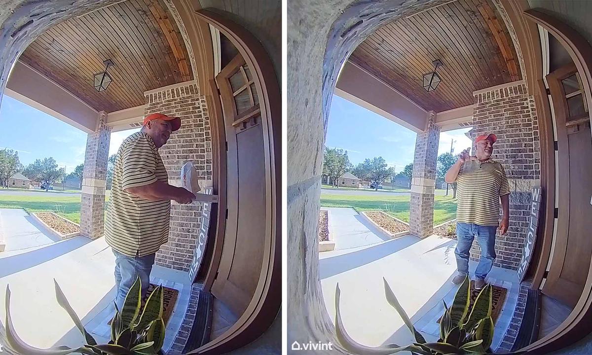 The DoorDash driver shows exemplary manners in his call to Lacey Purciful's home after her prior bad experience with the delivery company. (Screenshot/Newsflare)