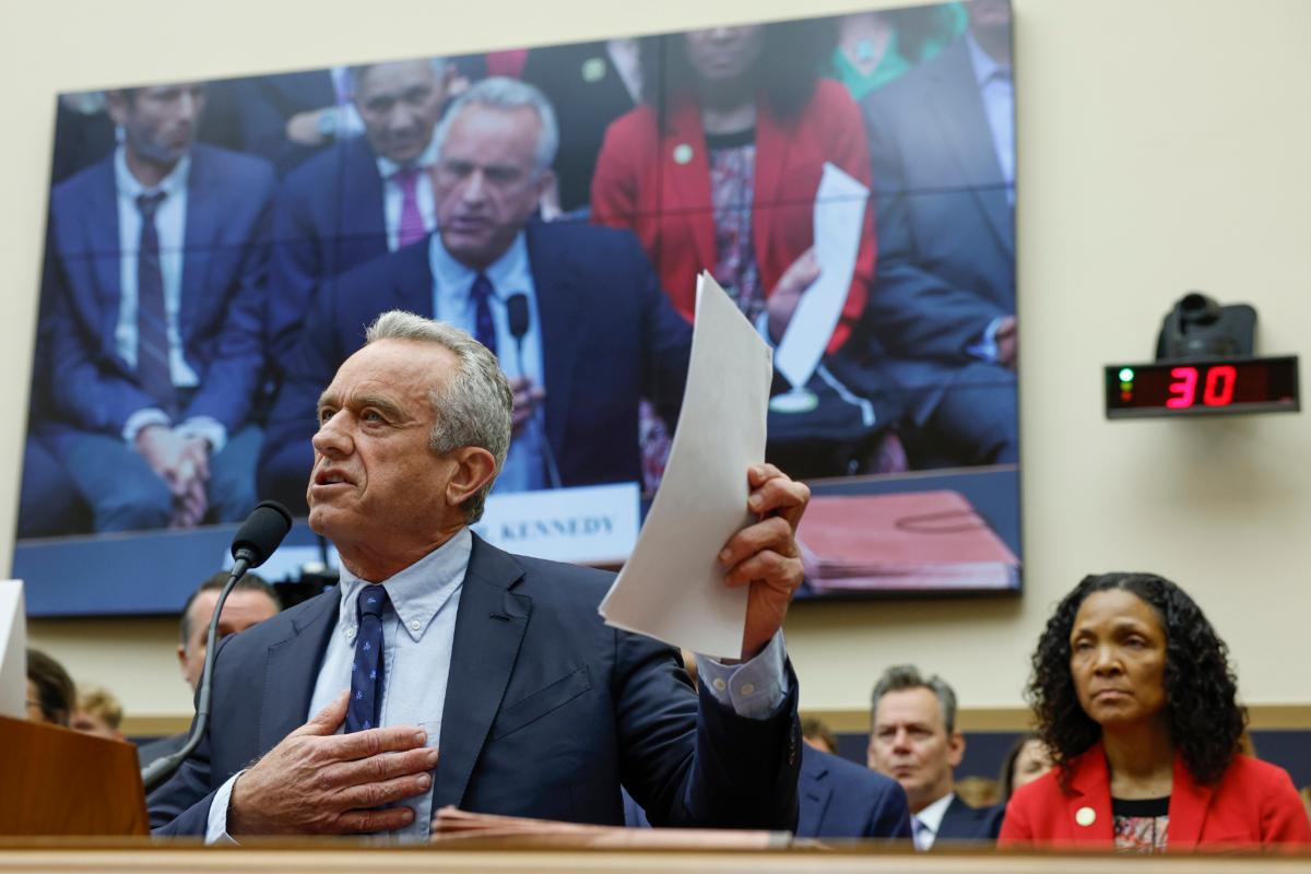 Democratic presidential candidate Robert F. Kennedy Jr. speaks during hearing with the House Judiciary Subcommittee on the Weaponization of the Federal Government on Capitol Hill in Washington on July 20, 2023. (Anna Moneymaker/Getty Images)
