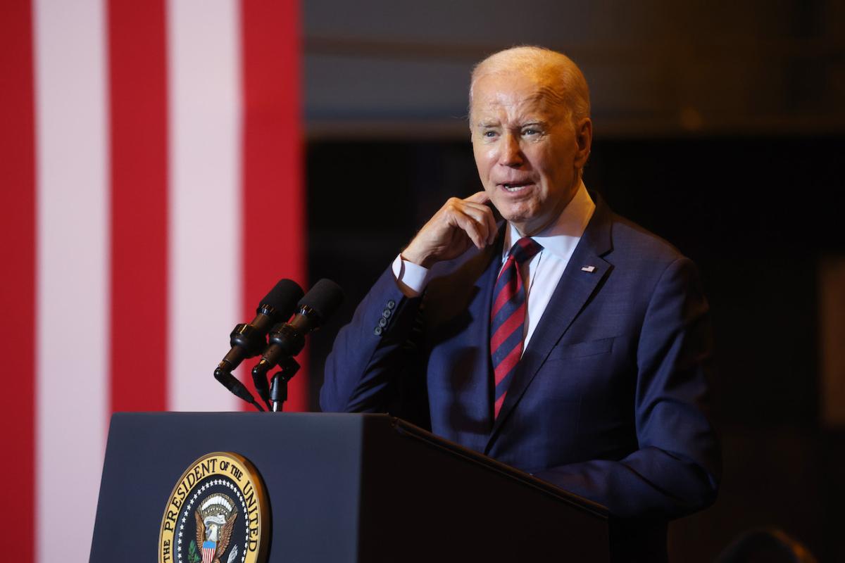 President Joe Biden speaks on renewable energy at the Philly Shipyard in Philadelphia, Penn., on July 20, 2023. (Spencer Platt/Getty Images)