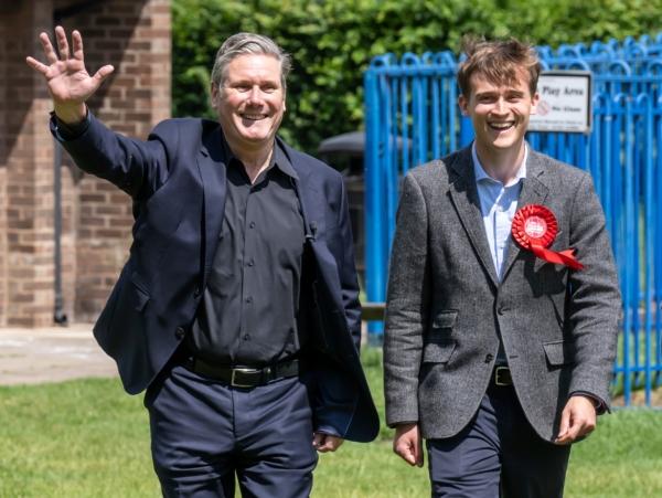 Labour leader Sir Keir Starmer (L) and Labour candidate Keir Mather arriving at Selby Community Centre, on June 29, 2023. (Danny Lawson/PA Media)