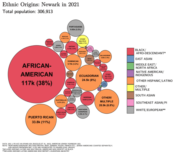 Ethnic origins in Newark. (<span class="mw-mmv-author"><a title="User:Noahnmf" href="https://commons.wikimedia.org/wiki/User:Noahnmf">Noahnmf</a></span> /<a class="mw-mmv-license" href="https://creativecommons.org/licenses/by-sa/4.0" target="_blank" rel="noopener">CC BY-SA 4.0</a>)