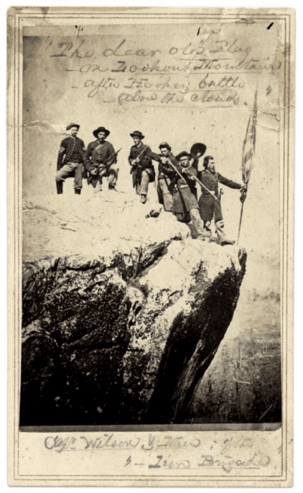 Photograph of Civil War soldiers and/or veterans taken by Robert Michael Linn on Lookout Mountain in Chattanooga, Tenn. (From the collection of Drs. Anthony and Jill Hodges)