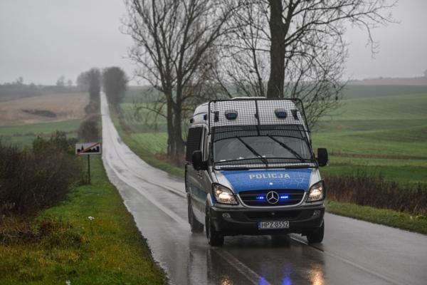 A police van patrols side roads next to a missile explosion site in Przewodow, Poland, on Nov. 16, 2022. (Omar Marques/Getty Images)