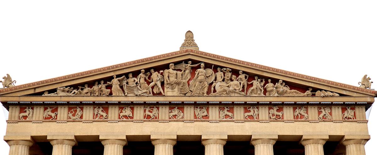 Detail of the east pediment of the Parthenon in Nashville, Tenn. (<a href="https://commons.wikimedia.org/wiki/File:Fronton_Est,_Parth%C3%A9non_de_Nashville.jpg">Guerinf</a>/<a href="https://creativecommons.org/licenses/by-sa/4.0/deed.en">CC BY-SA 4.0</a>)
