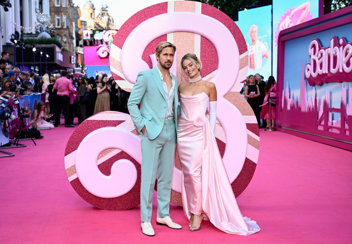 Ryan Gosling and Margot Robbie attend the “Barbie” European Premiere at Cineworld Leicester Square on July 12, 2023, in London, England. (Gareth Cattermole/Getty Images)