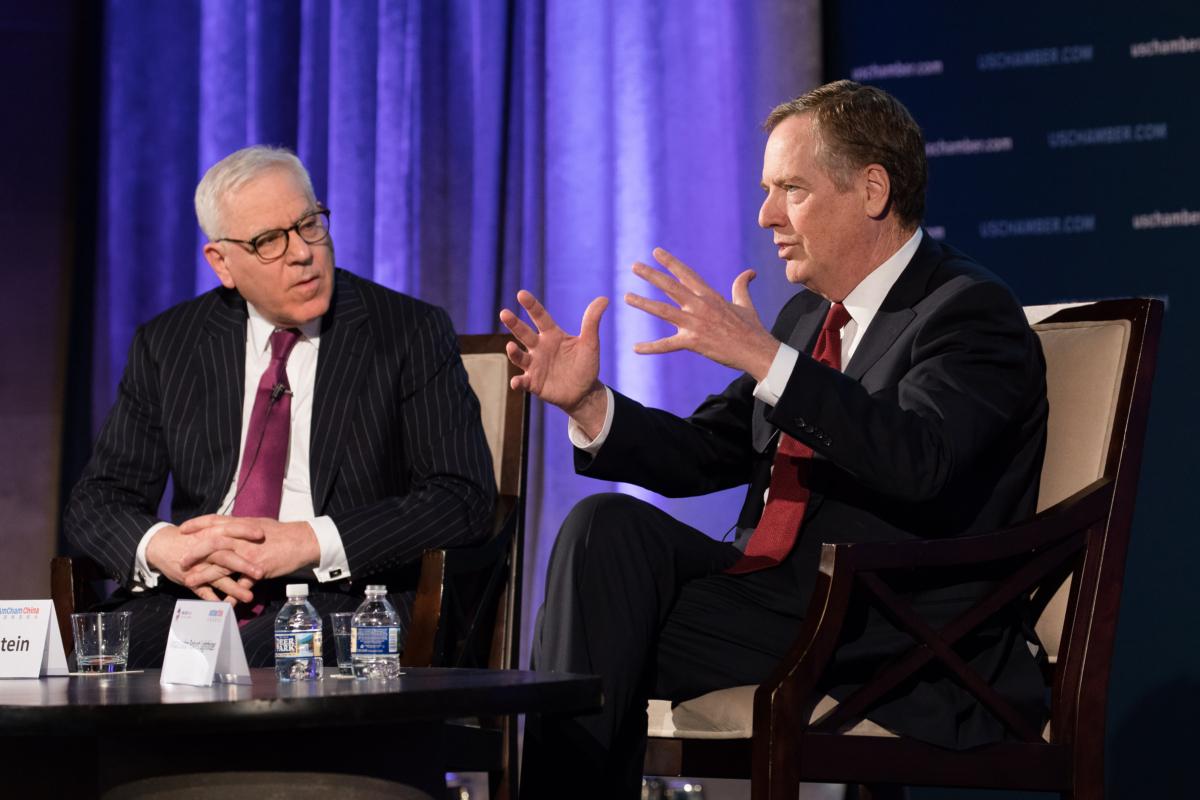  U.S. Trade Representative Robert Lighthizer participates at a discussion at the 9th China Business Conference at the U.S. Chamber of Commerce in Washington on May 1, 2018. (Samira Bouaou/The Epoch Times)