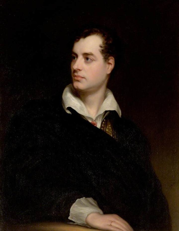 Portrait of British poet Lord Byron (1788–1824), 1813, by Thomas Phillips. Oil on canvas. Newstead Abbey, Nottinghamshire, England. (Public Domain)