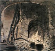 "An Open Hearth With a Fire." circa 1770, by Joseph Wright. (Public Domain)